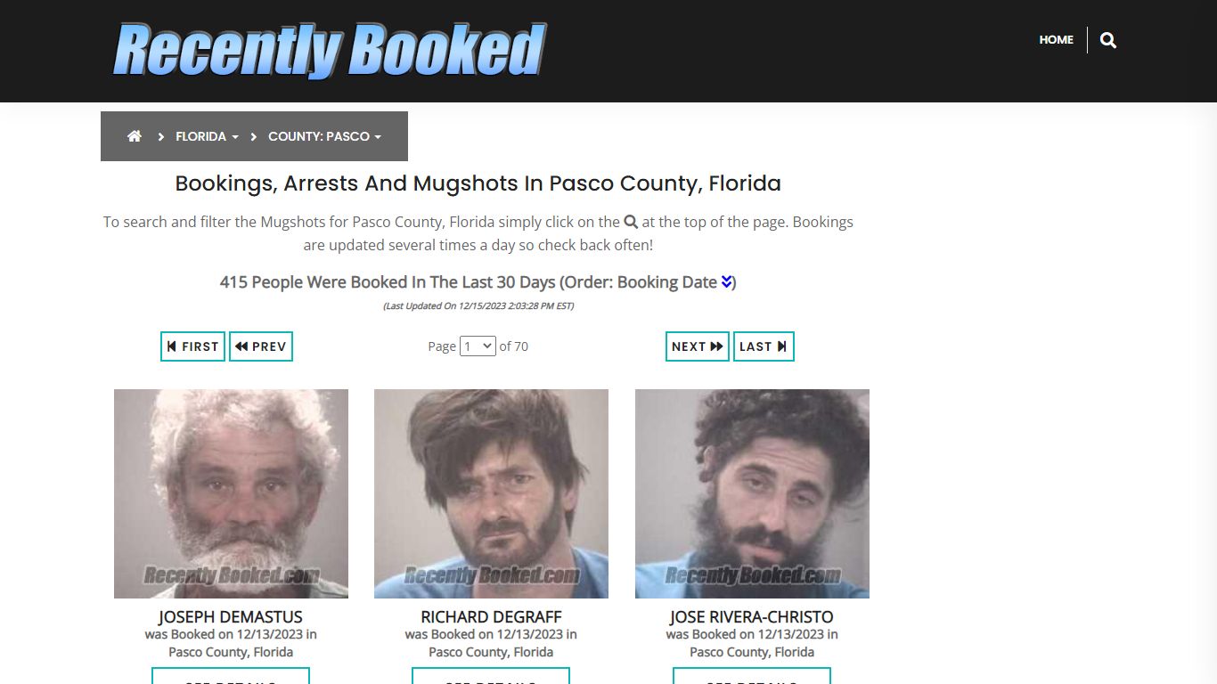 Recent bookings, Arrests, Mugshots in Pasco County, Florida